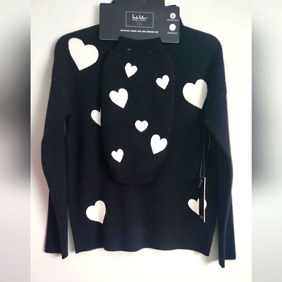 Nicole Miller NEW YORK MACHING LADIS AND DOG SWEATER SET BLACK/WHITE COLOR XS - Picture 1 of 6